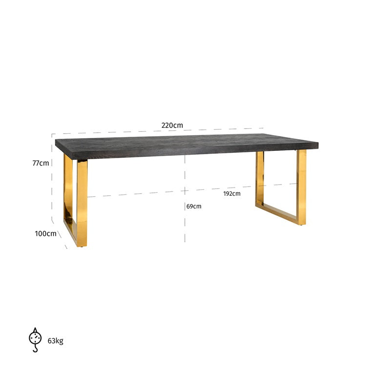 Dining table gold Blackbone 220cm (Black rustic)
