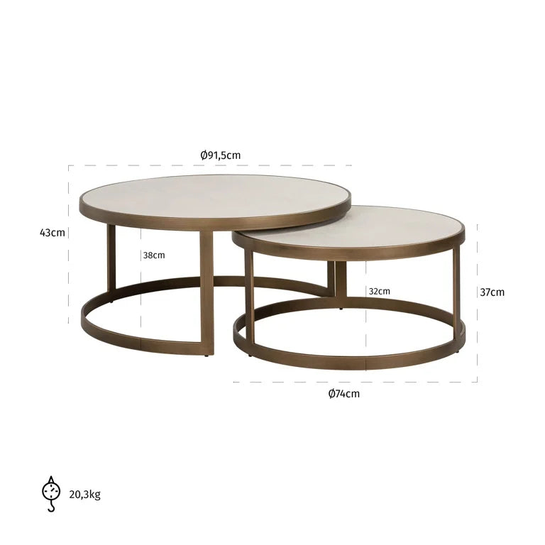 Coffee table Whitebone brass set of 2