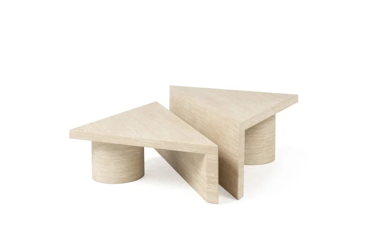 Coffee table Fictus set of 2 faux travertine (Beige)