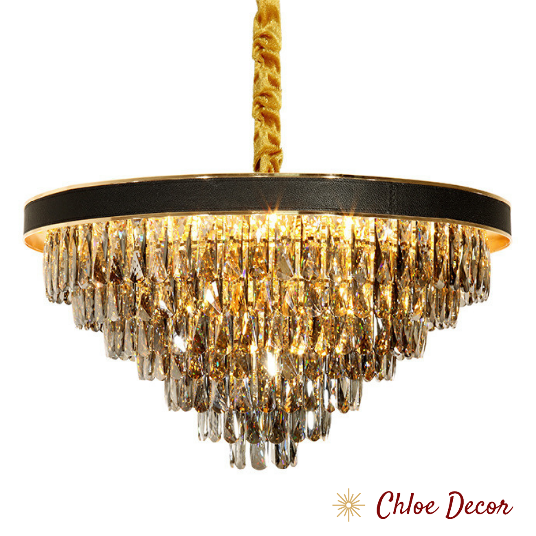 Black Leather rim with crystals Luxury Chandelier