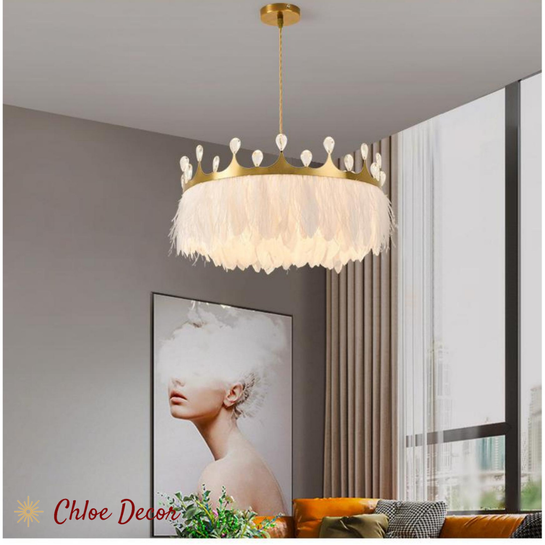 Gold feather pendant top light
