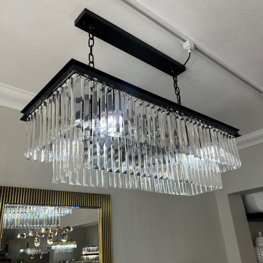 Black Rectangle Chandelier with Crystals