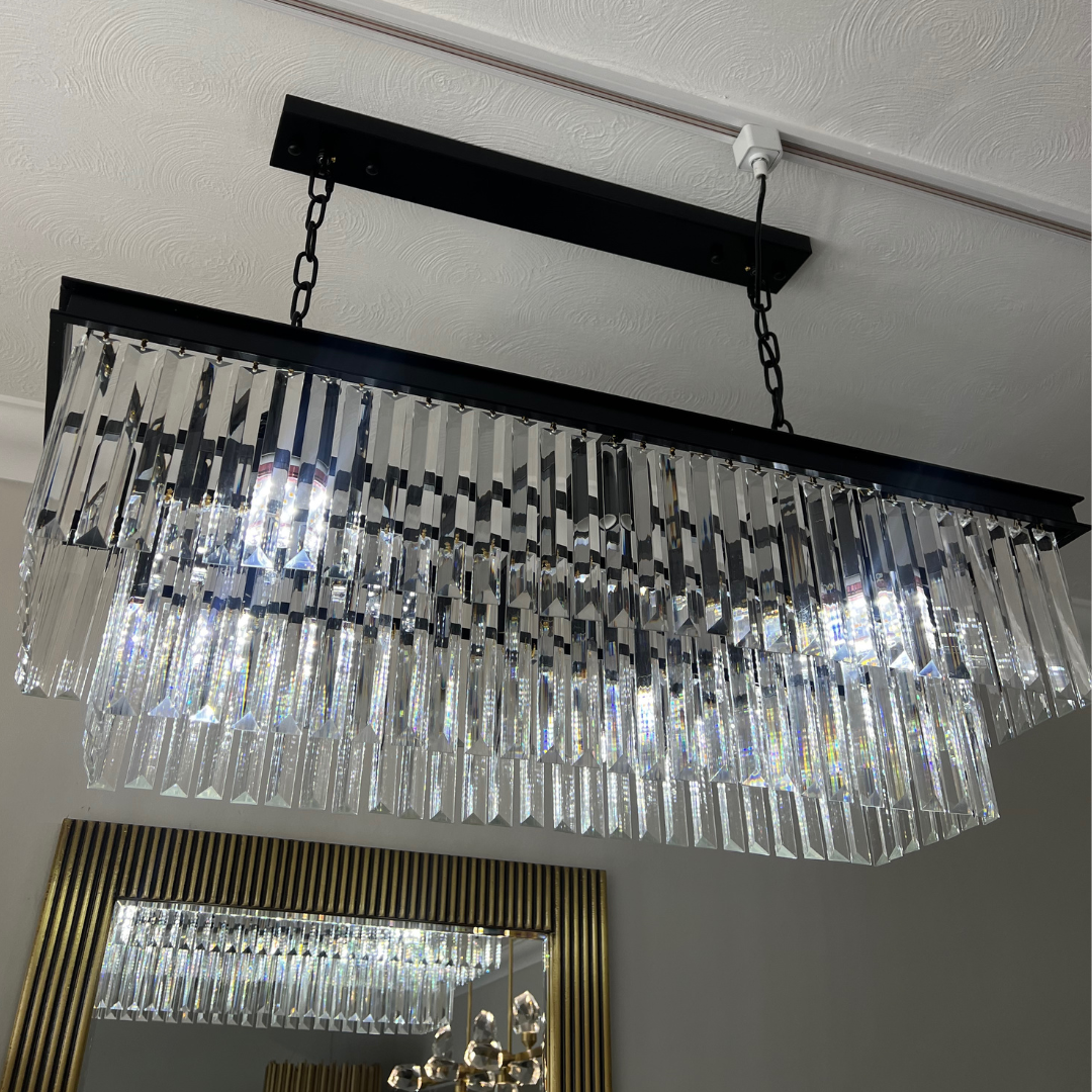 Black Rectangle Chandelier with Crystals