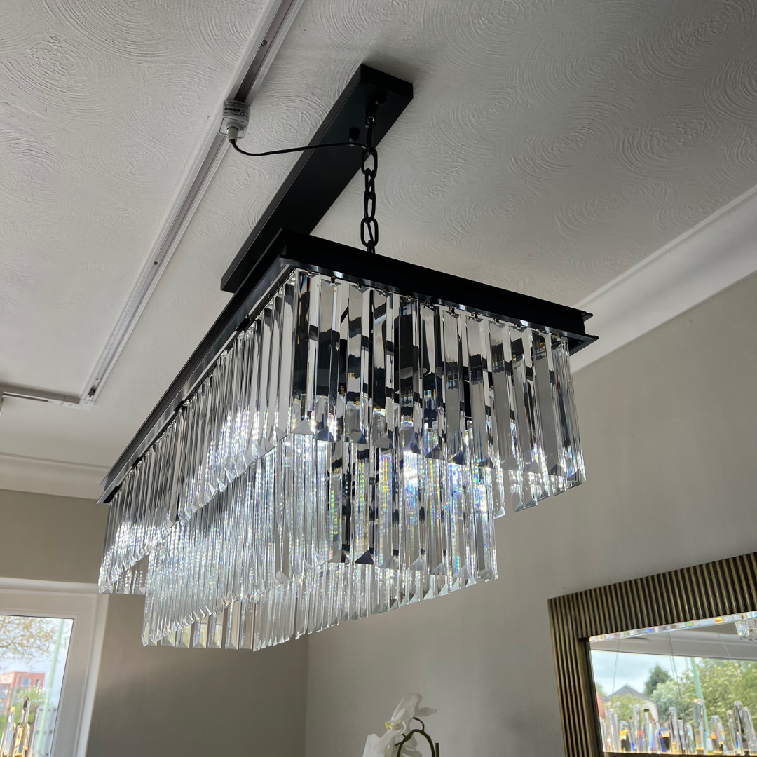 Black Rectangle Chandelier with Crystals