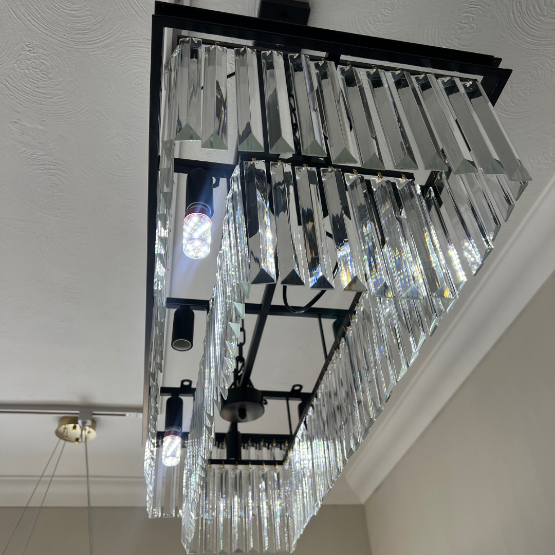 Black Rectangle Chandelier with Crystals