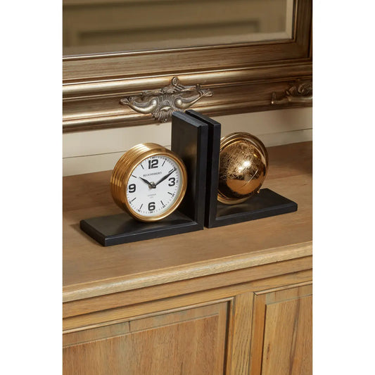 Churchill Set of 2 Globe Clock Bookends