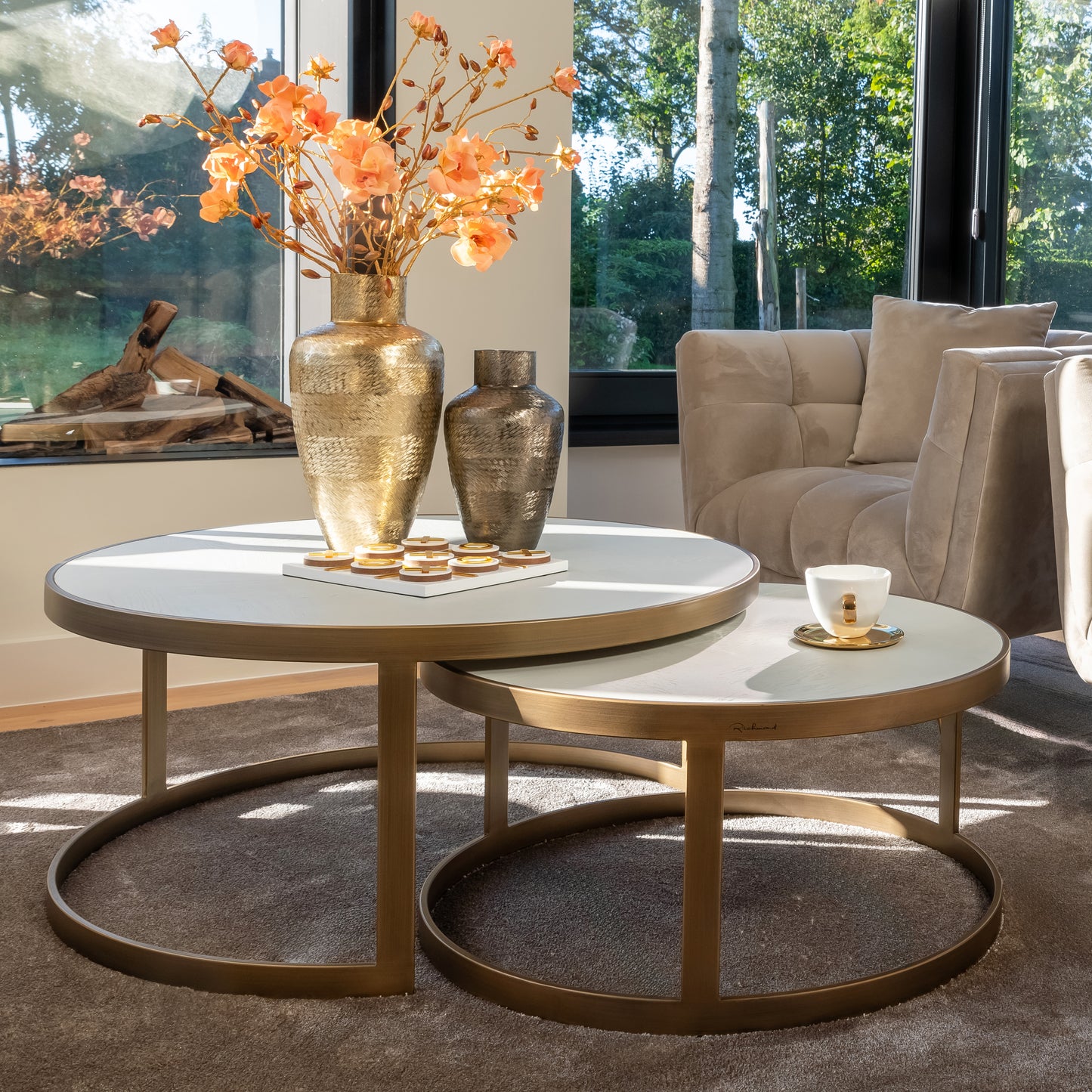 Coffee table Whitebone brass set of 2
