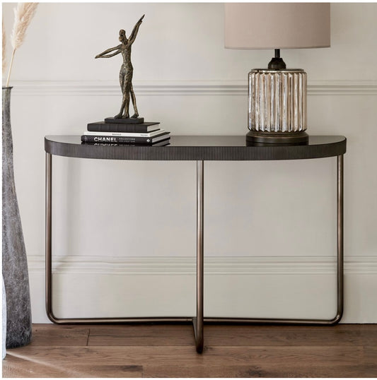 Knightsbridge Half Moon Console Table with Black Tinted Glass