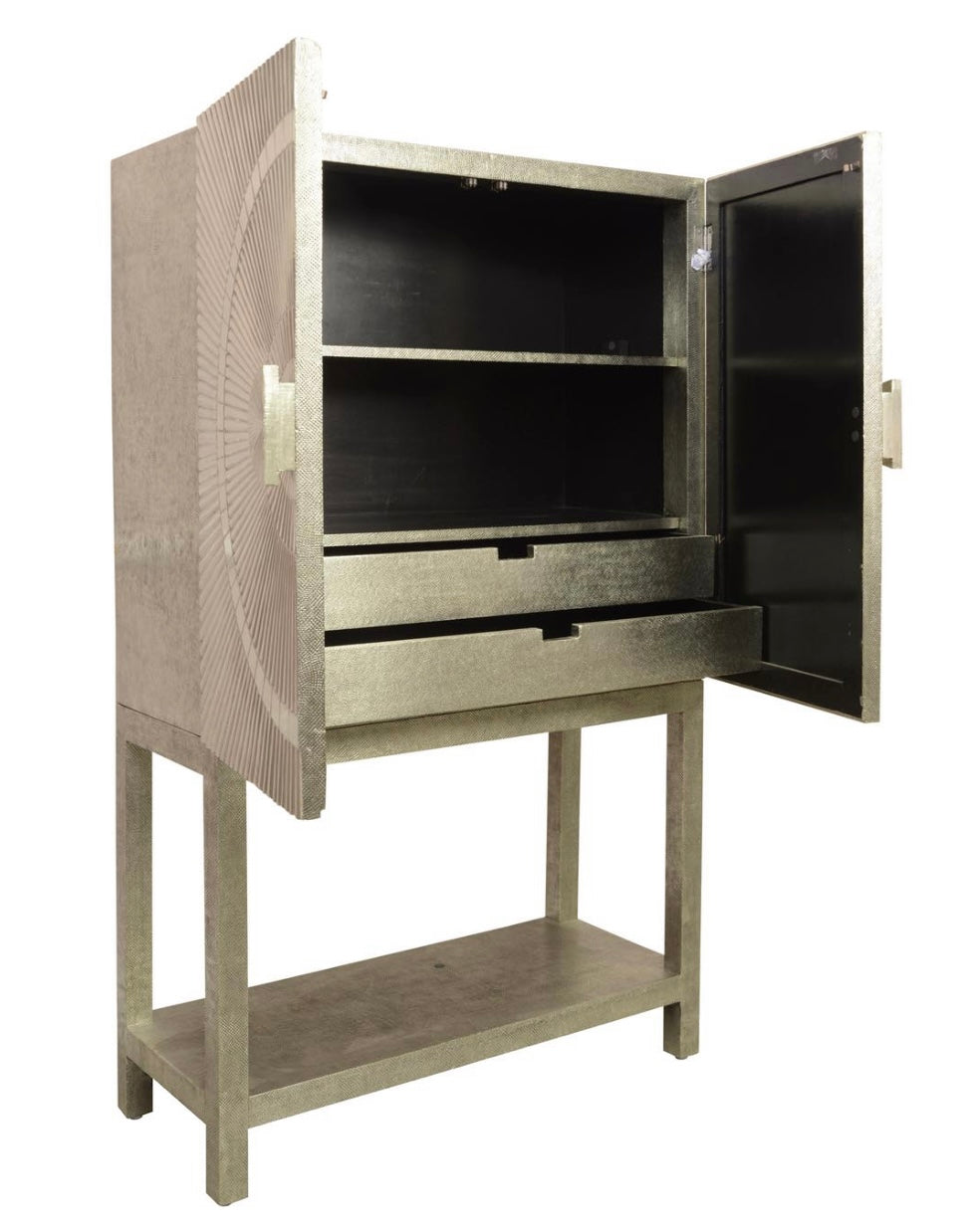 Coco Silver Embossed Metal 2 Door Bar Cabinet