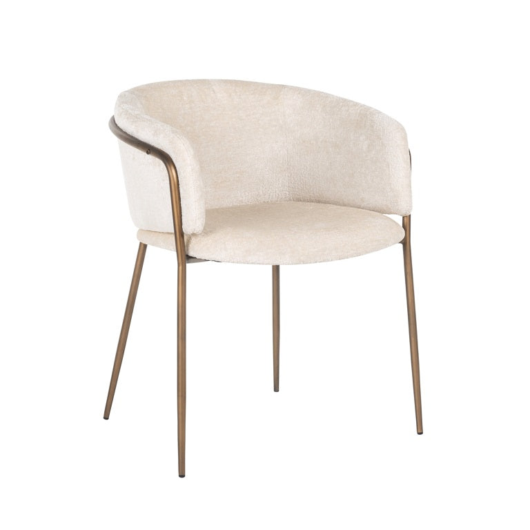 Boucle white chair with brass