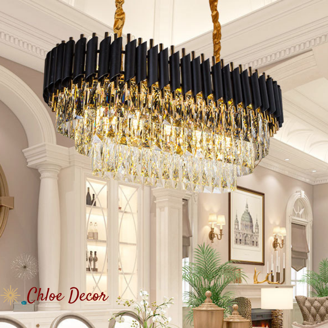 Black and Gold Crystal Rectangle Chandelier