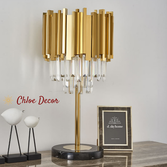 Luxury Gold and Crystals Table Lamp with Black Marble Base