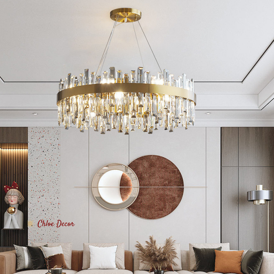 Nordic Golden Round/Rectangle Chandelier With Crystals