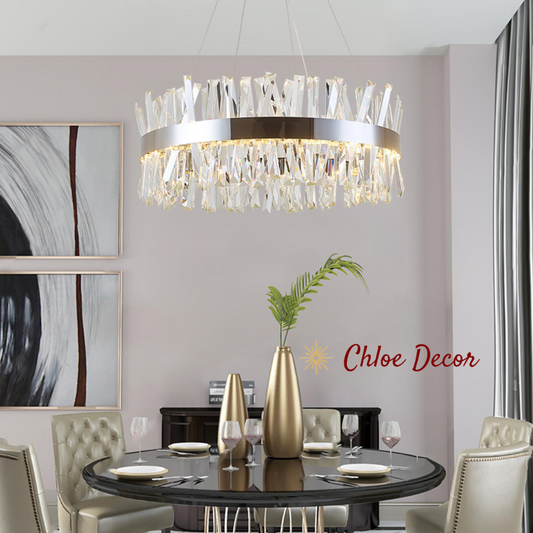 Chrome Circle Chandelier With Crystals