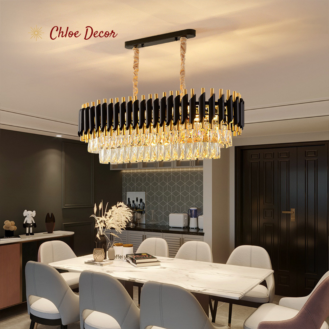 Black and Gold Crystal Rectangle Chandelier