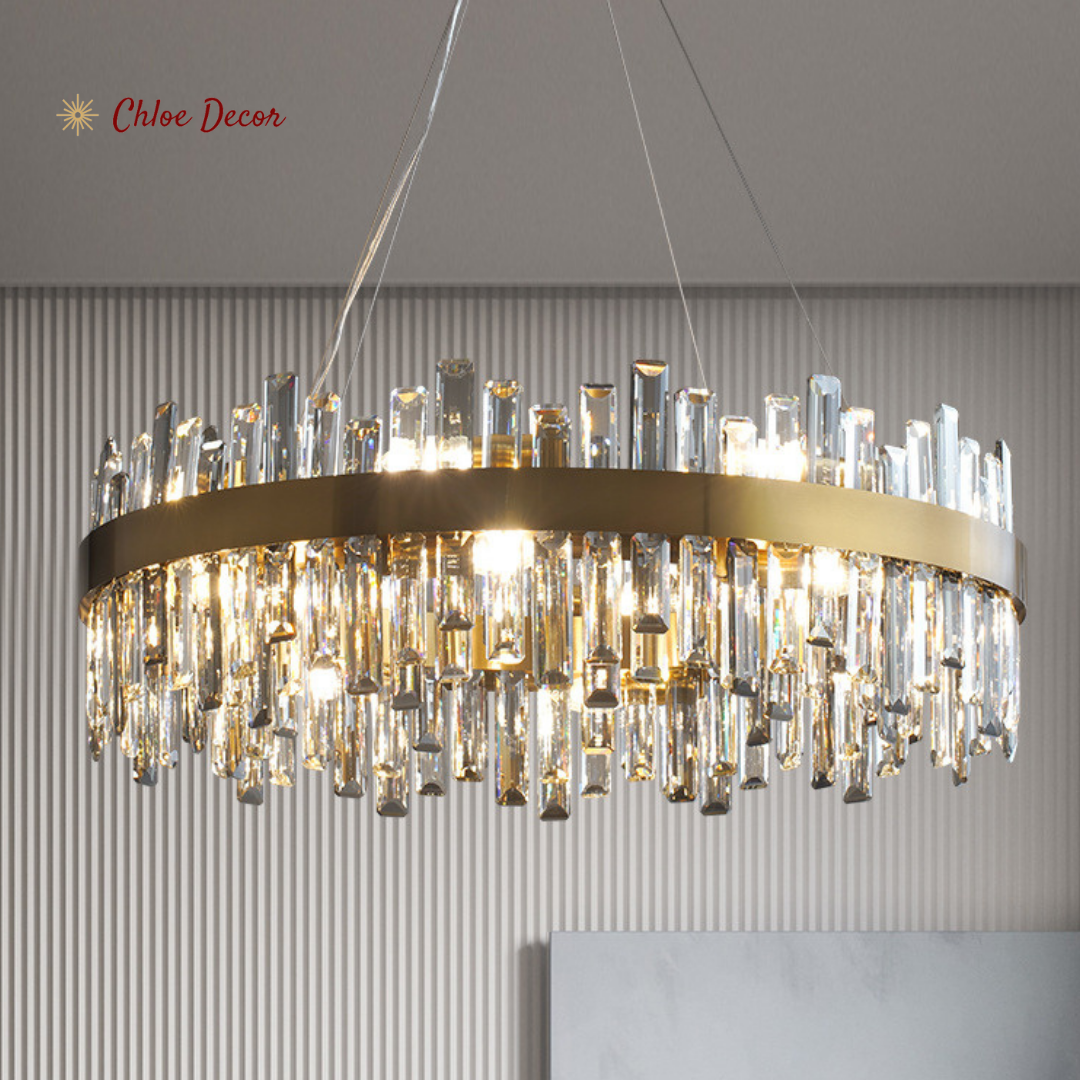 Nordic Golden Round/Rectangle Chandelier With Crystals