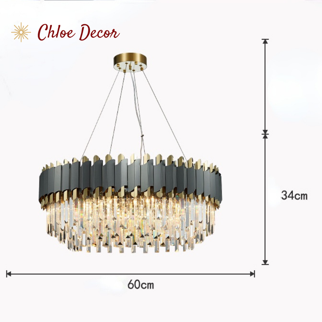 Nordic Luxury Gray and Gold Round Crystal Chandelier