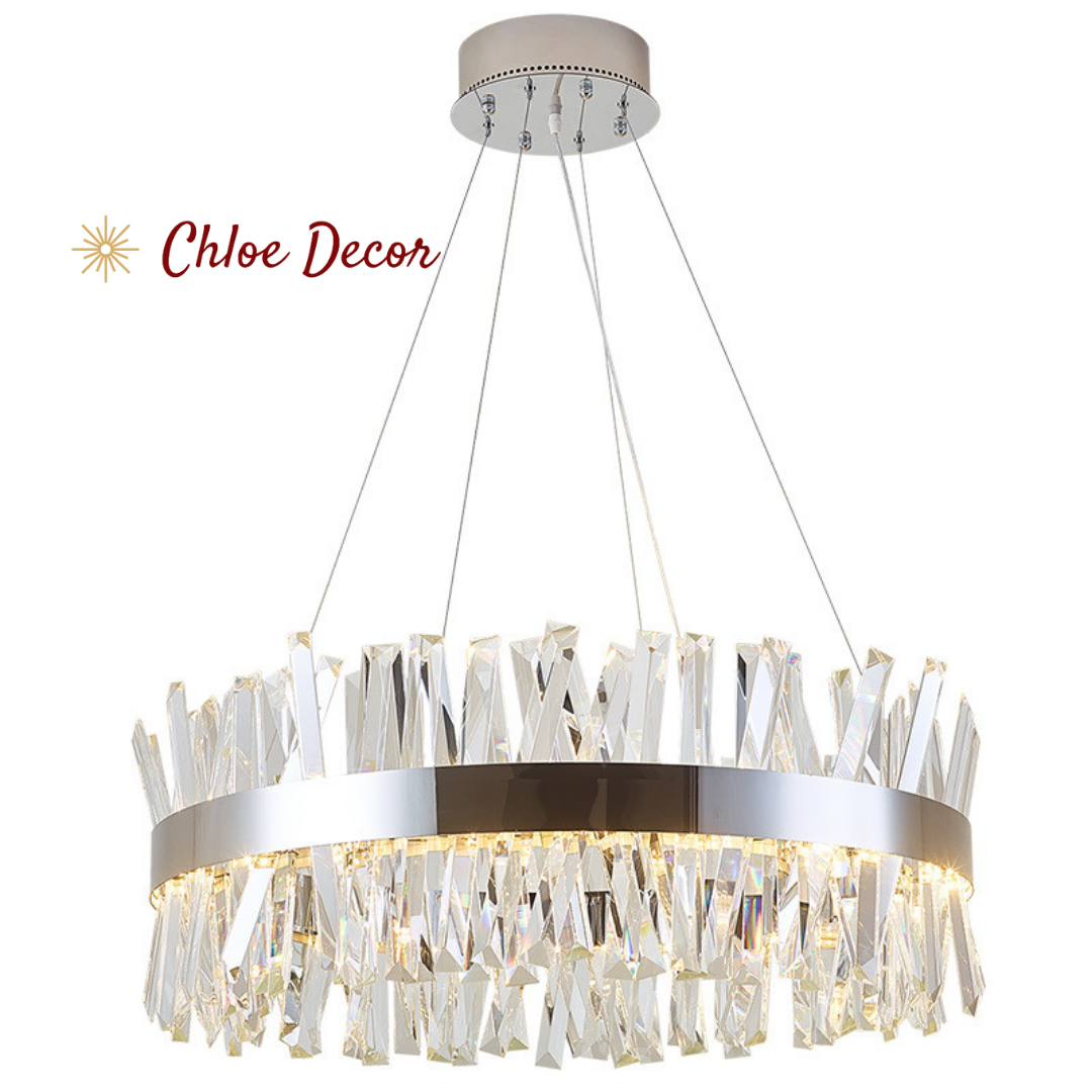 Chrome Circle Chandelier With Crystals