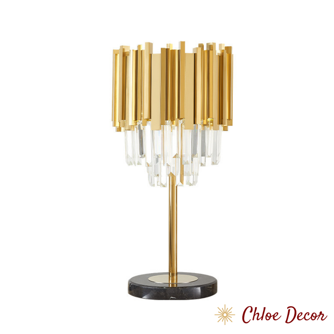 Luxury Gold and Crystals Table Lamp with Black Marble Base