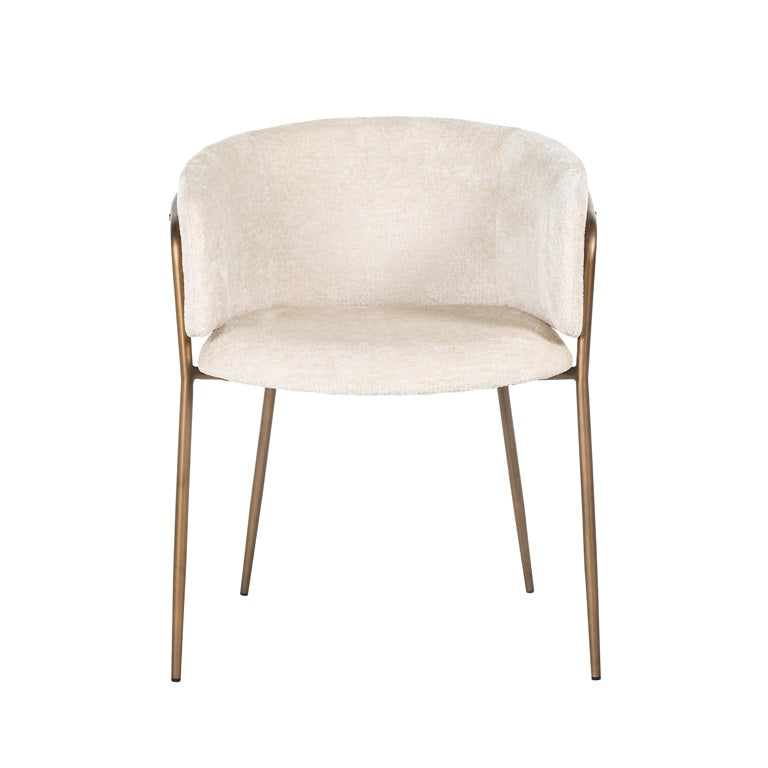 Boucle white chair with brass