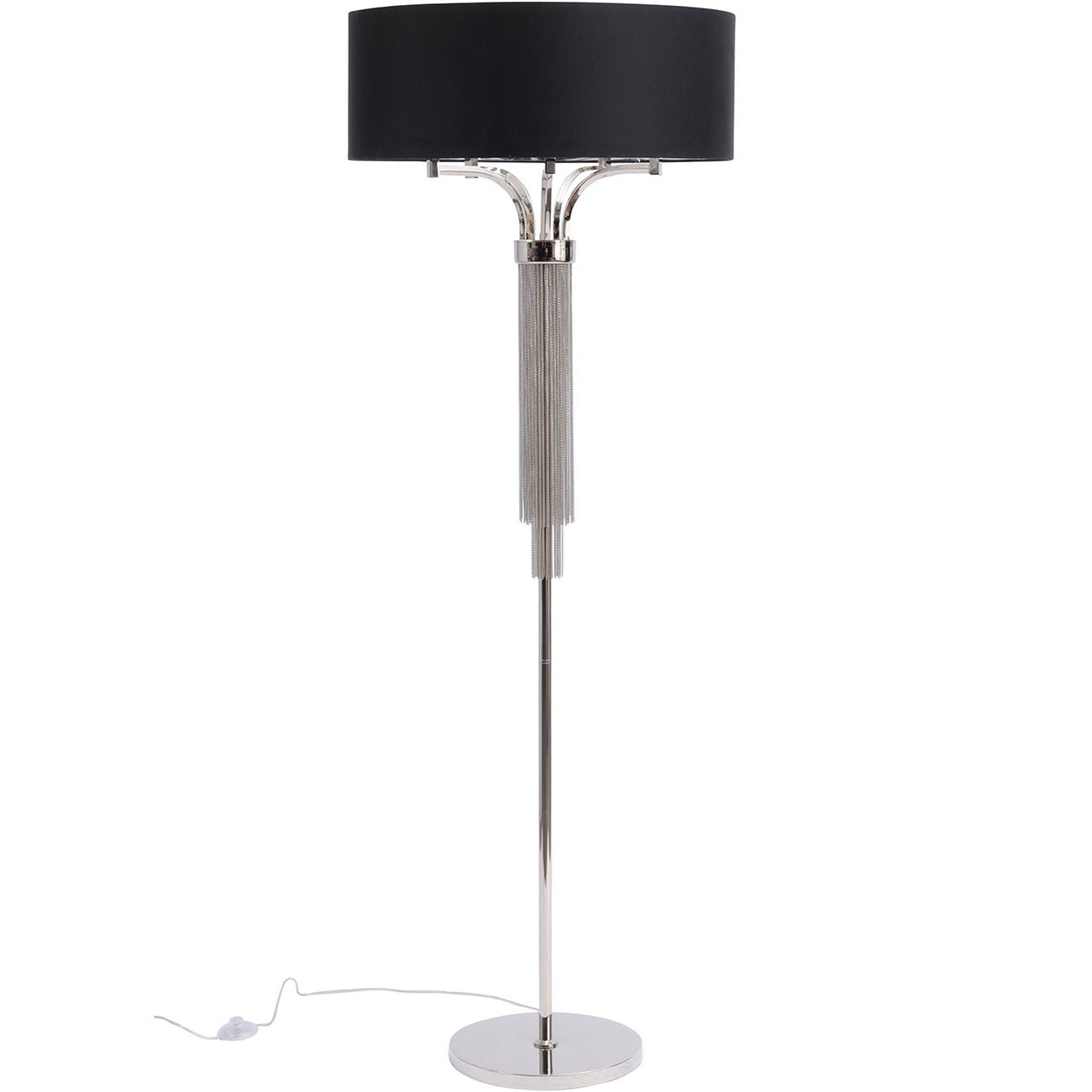 Langan Floor Lamp In Nickel With Black Shade