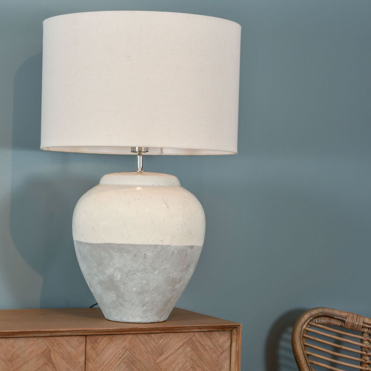 Skyline Grey Porcelain Table Lamp and Shade Large