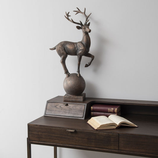 Six Pointer Stag on Decorative Ball Resin Sculpture