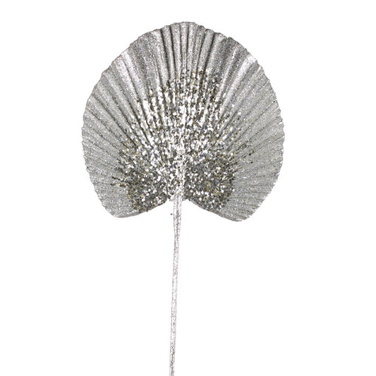 GLITTER SEQUIN FAN PALM LEAF STEM SILVER 78CM GOODWILL COLLECTION