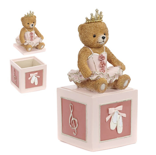 BALLERINA TEDDY BEAR ON TOY CUBE 20CM GOODWILL COLLECTION