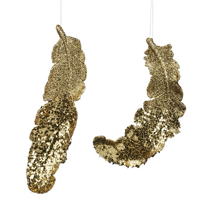 GLITTER FEATHER ORNAMENT  GOLD 14,5CM GOODWILL COLLECTION