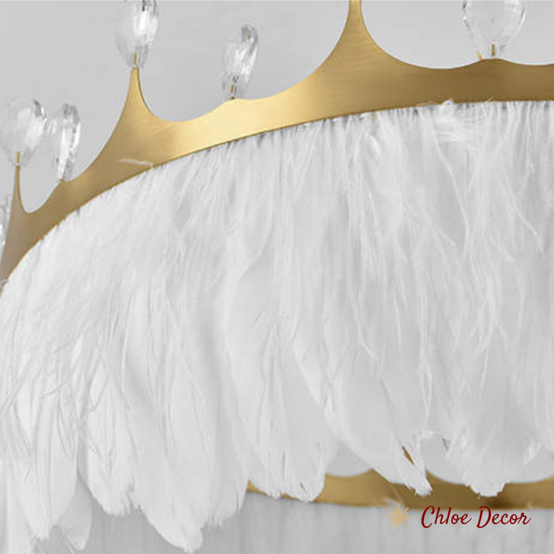 White and Gold Feather Crown Chandelier