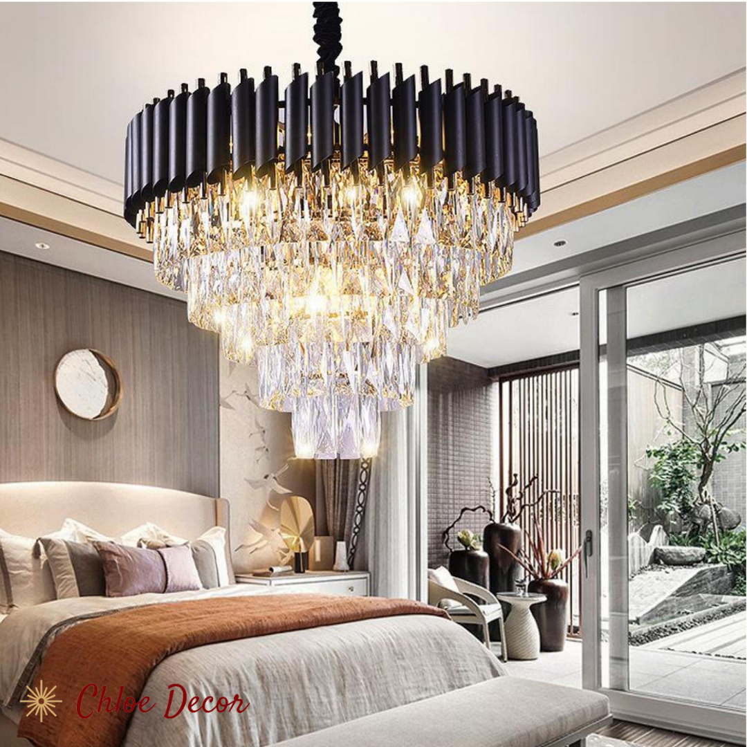 Luxury Black and Gold Crystal Chandelier