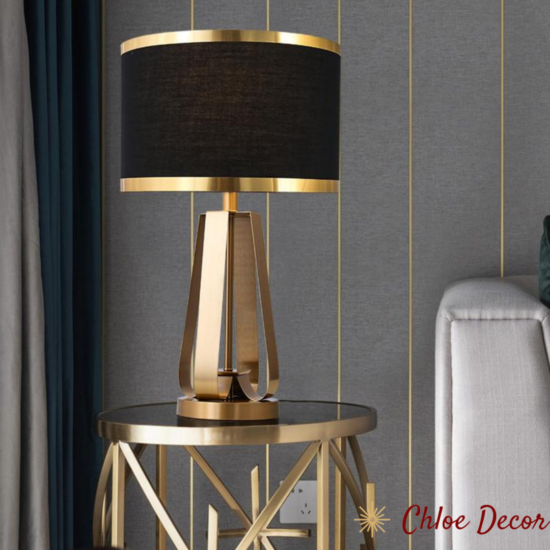 Black Fabric Shade Gold Metal Table Lamp