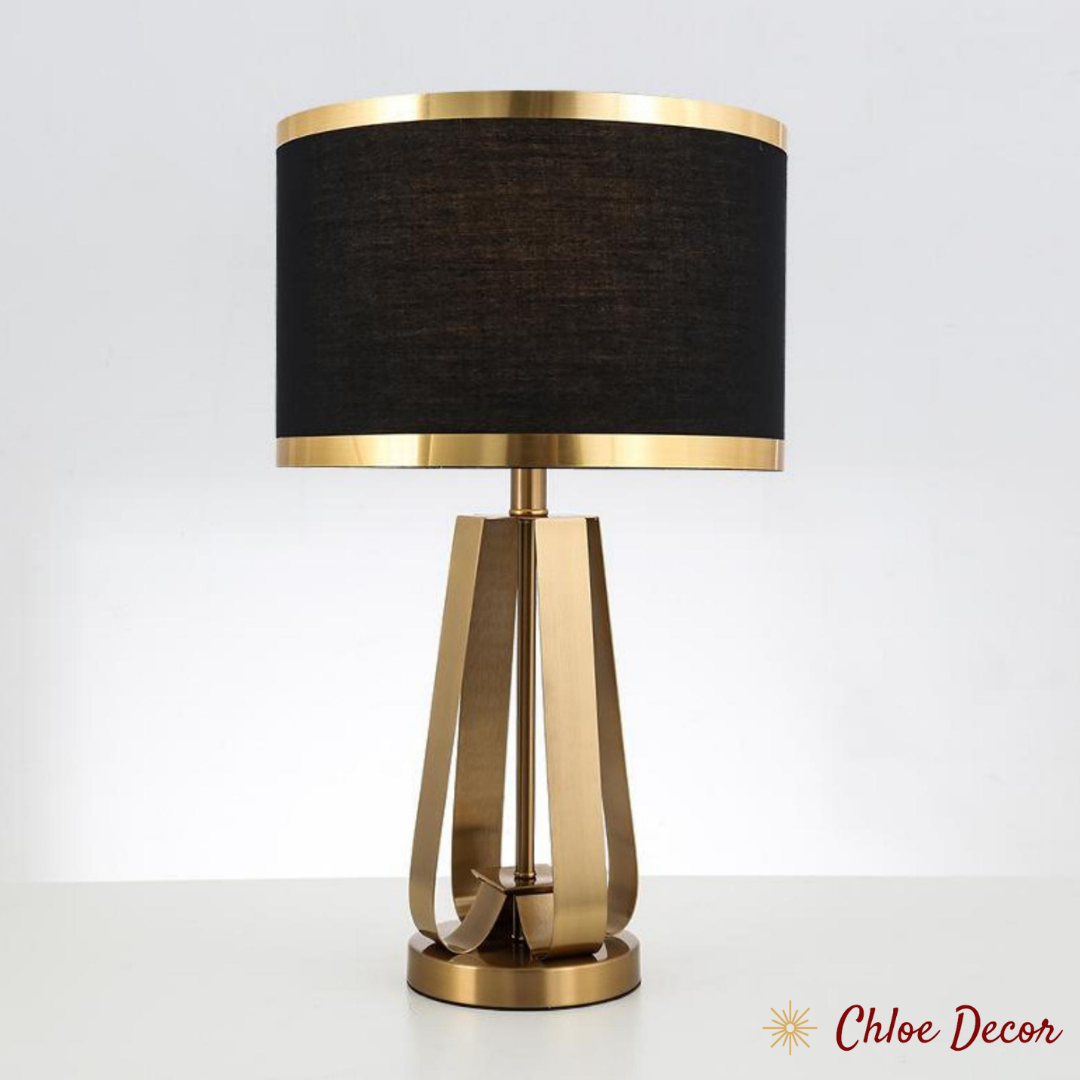 Black Fabric Shade Gold Metal Table Lamp