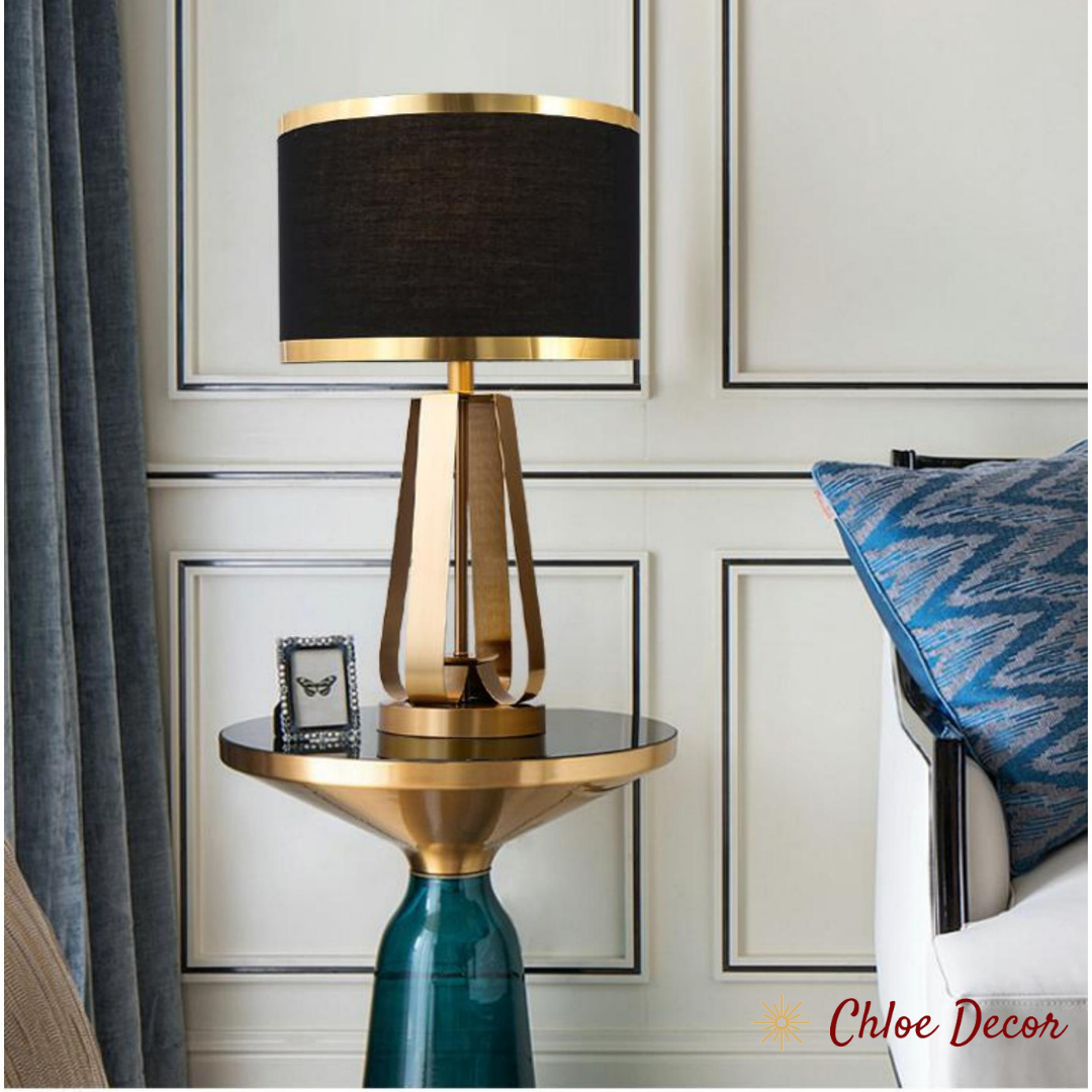 Black Fabric Shade Gold Metal Table Lamp