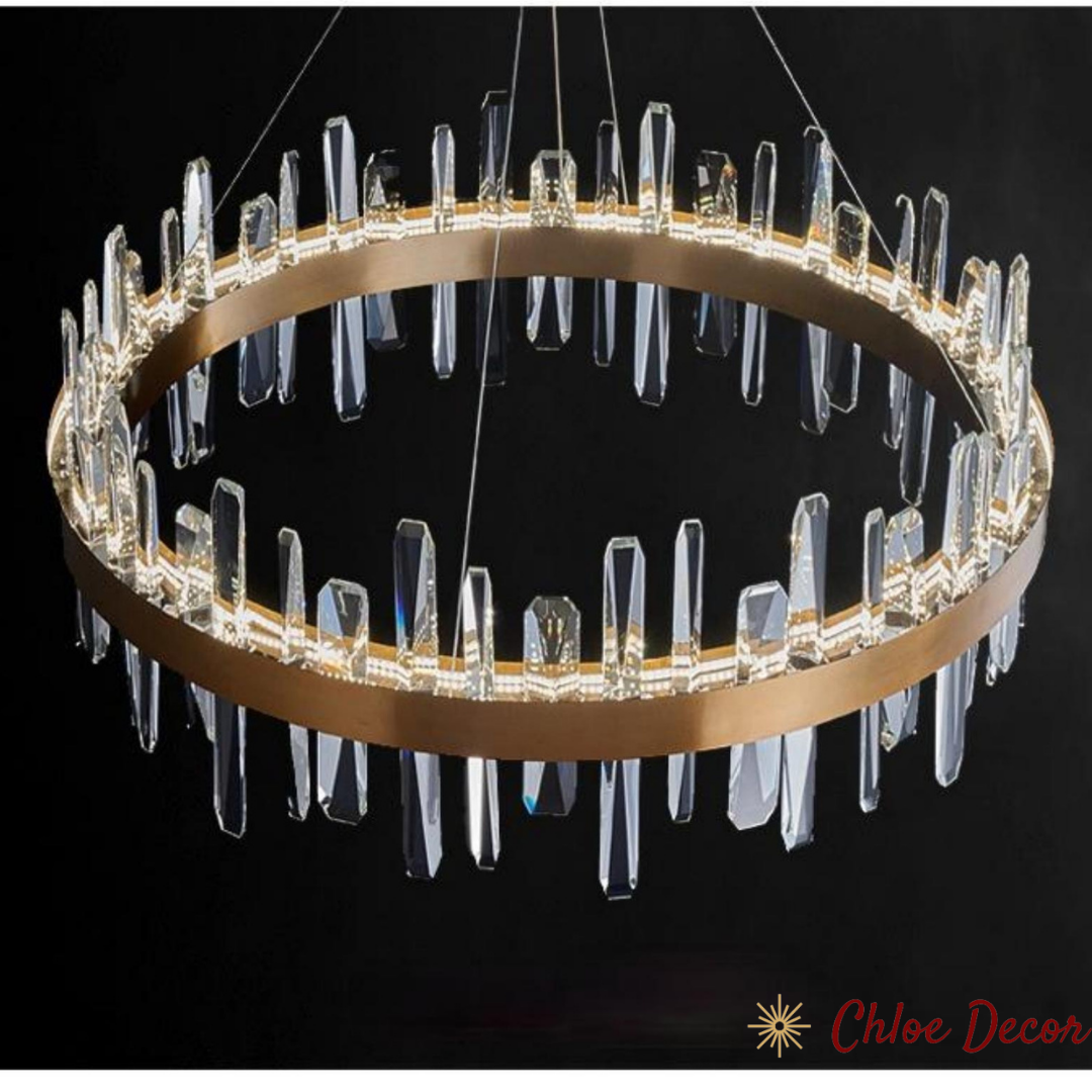 Gold Circle Hanging Ceiling Crystal Block chandelier