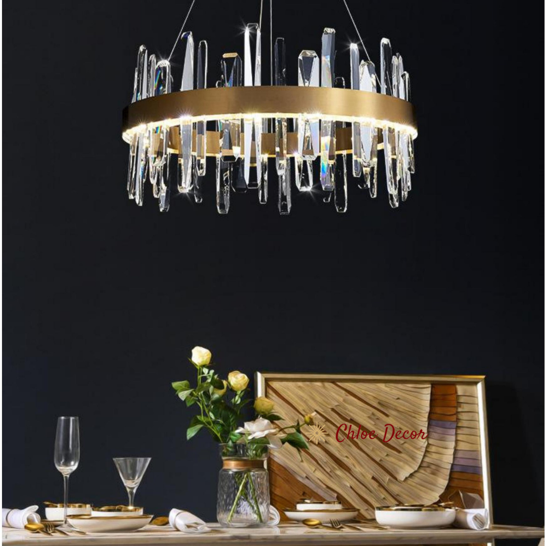 Gold Circle Hanging Ceiling Crystal Block chandelier