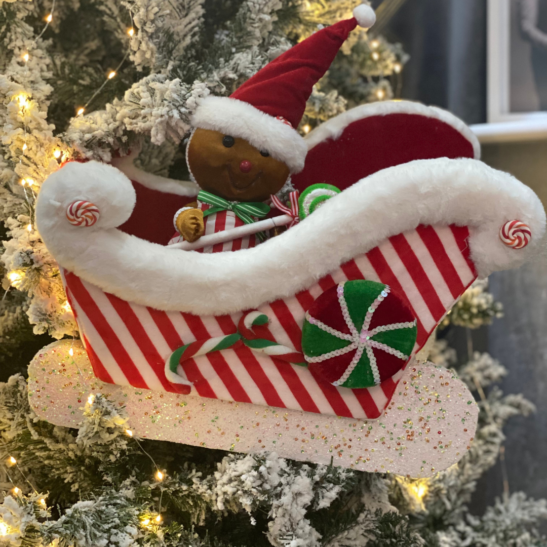 Candy Cane Sleigh Red&White 46cm