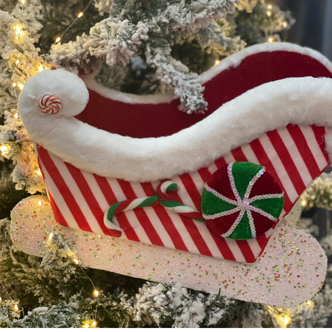 Candy Cane Sleigh Red&White 46cm