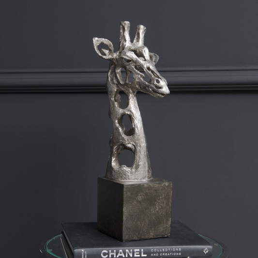 Addo Abstract Giraffe Head Sculpture in Silver Resin