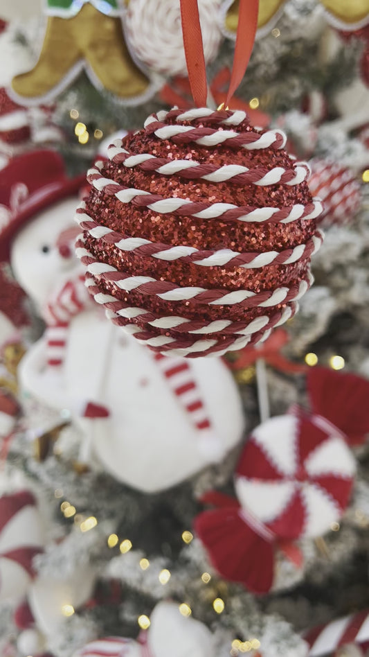 Candy Cane Red&White Bauble 8cm